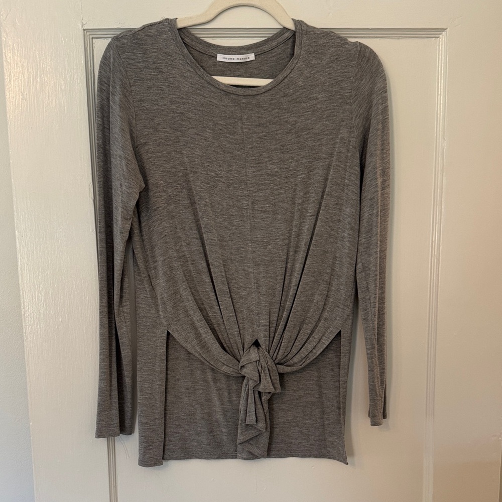 Susana Monaco Charcoal Long Sleeve Knot Top